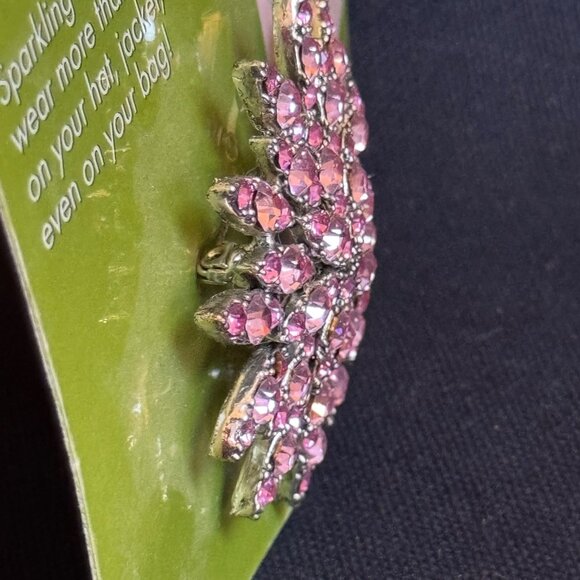 EMBELLISHMENTS Pink Rhinestone Flower Brooch Pin Accessory Sparkling Jewelry - Picture 3 of 6